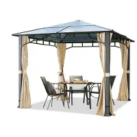 TOOLPORT Tonnelle de jardin 3x3 m structure aluminium - toit polycarbonate env. 8 mm - pavillon champagne
