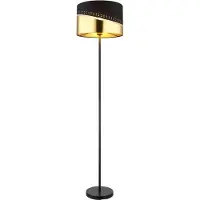 Globo Lighting Lampadaire métal noir mat, textile noir, plastique doré, câble PVC noir, interrupteur à pied dans le câble, ø : 350mm, H : 1460mm, longueur du câble 1800mm, excl. 1x E27 60W 230V