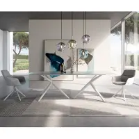 DELIFE Table à manger Edge Boot 240x120 verre en relief Perlmutt 3D-Design Estelar rond métal blanc