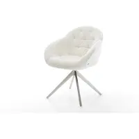 DELIFE Chaise-pivotante Gaio-Flex bouclé doux beige pied croisé large acier inoxydable pivotement sur 360° fonction bascule