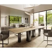 DELIFE Table à manger Edge 300x100 Céramique Laminam Sabbia Couleur chêne Pilier Acier inoxydable Graphite
