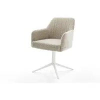 DELIFE Chaise-pivotante Greg-Flex tissu tissé doux beige pied de chaise 4 branches blanc pivotement sur 360° fonction bascule resorts ensachés