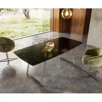 DELIFE Table à manger Edge Boot 200x100 verre en relief noir 3D-Design acier inoxydable incliné