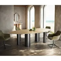DELIFE Table à manger Edge Ovale 280x130 Céramique Laminam Sabbia Couleur chêne Pilier Acier inoxydable Graphite