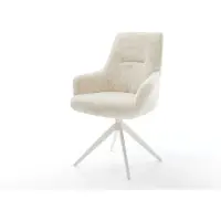 DELIFE Chaise-pivotante Zelia-Flex avec accoudoirs peluche crème-blanc pied croisé large blanc pivotement sur 360° fonction bascule resorts ensachés