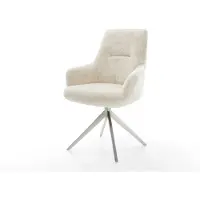 DELIFE Chaise-pivotante Zelia-Flex avec accoudoirs peluche crème-blanc pied croisé large acier inoxydable pivotement sur 360° fonction bascule resorts ensachés