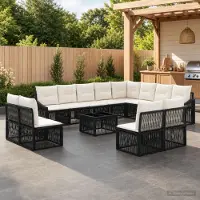 Prolenta Maison Exclusive - Ensemble de canapés de jardin, 13 pièces, en résine tressée noire