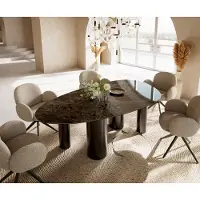 DELIFE Table de salle à manger Edge Ovale Céramique Emperador Extra Lucidato Brun foncé 220x120 Pilier Acier inoxydable Graphite