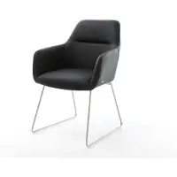 DELIFE Chaise-de-salle-à-manger Pejo-Flex cuir de vache noir pied trapèze acier inoxydable brossé ressorts ensachés