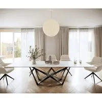 DELIFE Table-à-manger Edge 300x100cm Laminam céramique blanc pieds milieu acier plat noir