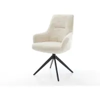 DELIFE Chaise-pivotante Zelia-Flex avec accoudoirs peluche crème-blanc pied croisé large noir pivotement sur 360° fonction bascule resorts ensachés