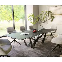 DELIFE Table-à-manger Edge 300x100cm Laminam céramique gris pieds milieu acier plat noir
