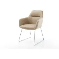 DELIFE Chaise-de-salle-à-manger Pejo-Flex microvelours beige vintage pied trapèze acier inoxydable brossé ressorts ensachés