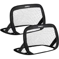 Relaxdays Lot de 2 buts de football pliables Pop Up, pour le jardin, avec filet et sac de rangement, dimensions : 77 x 122 x 83 cm, noir