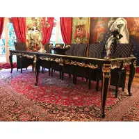 Casa Padrino Pompöös by Table de salle à manger baroque de luxe avec plateau en verre noir / or 350 x 120 x H. 80 cm - Table de salle à manger baroque Pompöös conçue par Harald Glööckler