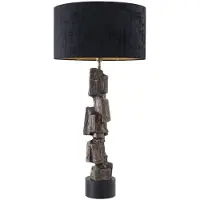 Casa Padrino Luxus Lampe de table vintage laiton / noir Ø 55 x H. 113 cm - Lampe de table moderne avec socle en granit et abat-jour rond - Lampe de salon