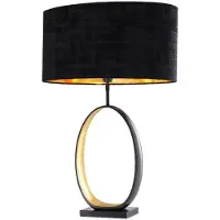 Casa Padrino Luxus Lampe de table gris anthracite / or / noir Ø 50,5 x H. 74 cm - Lampe de table moderne avec socle en granit et abat-jour rond - Lampe de salon
