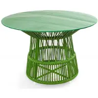 Casa Padrino Luxe Table de jardin Vert Ø 110 x H. 75 cm - Table de salle à manger tissée à la main, résistante aux intempéries, avec plateau en verre - Meubles de jardin et de terrasse