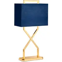 Elstead Lighting Lampe de table avec abat-jour Cross bleu marine et doré, 1xE27x60W, tissu, dimensions : 67,8 x 35 x 17 cm, IP20, Elstead