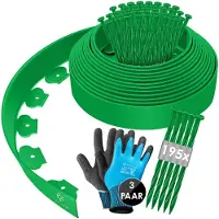 Kesser Bordure de pelouse flexible en plastique, longueur 10 m, hauteur 5 cm, avec 50 piquets d'ancrage + gants, bordure de parterre, délimitation de parterre, bordure de pelouse, pavés, palissade