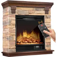 Kesser Cheminée électrique sur pied - avec effet de flamme LED 3D, avec fonction de chauffage, 1800W brun