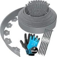 Kesser Bordure de pelouse flexible en plastique, longueur 10 m, hauteur 5 cm, avec 50 piquets d'ancrage + gants, bordure de parterre, délimitation de parterre, bordure de pelouse, pavés, palissade