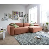 DELIFE Canapé-d'angle Lazaro 300x160 cm tissu plat orange ottomane à droite avec réglage de la profondeur d'assise
