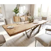 DELIFE Table à manger Edge 280x100 XL acacia nature Spider acier plat acier inoxydable Live-Edge