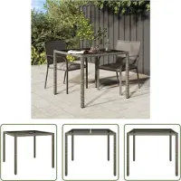 The Living Store Table de jardin 90x90x75 cm Verre trempé Poly rotin Gris