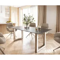 DELIFE Table-à-manger Edge 200x100 céramique Laminam nero greco gris inox large