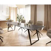 DELIFE Table-à-manger Edge 300x100 céramique Laminam nero greco gris métal oblique noir