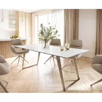 DELIFE Table-à-manger Edge 200x100 céramique Laminam statuarietto blanc inox incliné