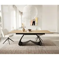 DELIFE Table à manger Edge 180-220x100 céramique Laminam Sabbia couleur chêne cadre en W noir extensible
