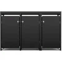 Blumfeldt BinSafe cache poubelle extérieur – acier galvanisé, 3 portes, toit jardinière, fermeture à clé, pour 240 L/120 L/240 L, design moderne, noir