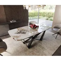 DELIFE Table à manger Edge en forme de bateau 200x100 céramique Minas mélange blanc-beige Spider acier plat noir