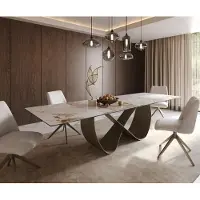 DELIFE Table à manger Edge 300x100cm Céramique Minas Mélange Blanc-Beige Infinity Métal Effet Titane