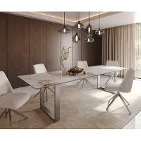 DELIFE Table à manger Edge 300x100 céramique Minas mélange blanc-beige acier inoxydable mince
