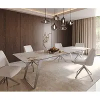 DELIFE Table à manger Edge 300x100 céramique Minas mélange blanc-beige acier inoxydable incliné