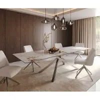 DELIFE Table à manger Edge 300x100 céramique Minas mélange blanc-beige cadre croisé rectangulaire acier inoxydable
