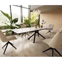 DELIFE Table à manger Edge 200-300x100 céramique Calacatta Luxe blanc-doré-gris cadre croisé rectangulaire noir extensible