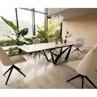 DELIFE Table à manger Edge 200-300x100 céramique Calacatta Luxe blanc-doré-gris Spider acier plat noir extensible