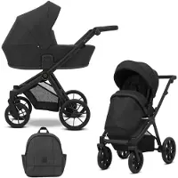 Kunert Poussette BRAV 2 en 1, noire, avec cadre noir et roues jaunes, pour un confort et un style optimaux