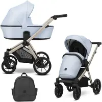 Kunert BRAV 2in1 Poussette éco-cuir bleue avec cadre champagne et roues gélifiées