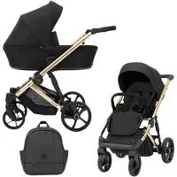 Kunert ARIZO PREMIUM Poussette 2en1 en noir avec châssis doré, nacelle et accessoires