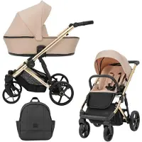 Kunert ARIZO PREMIUM Poussette 2en1 rose avec châssis doré, nacelle et accessoires