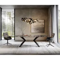 DELIFE Table à manger Edge Ovale 280x130 Céramique Iris FMG Agatablack Zenthara anguleux Métal Noir