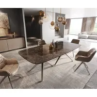 DELIFE Table de salle à manger Edge Boot Céramique Emperador Extra Lucidato Brun foncé 240x120 Estelar rond Acier inoxydable