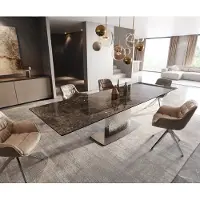 DELIFE Table de salle à manger Edge Céramique Emperador Extra Lucidato Brun foncé 200-300x100 Wave Acier inoxydable extensible