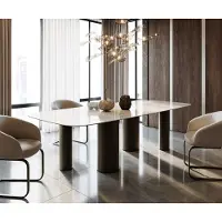DELIFE Table à manger Edge Boot 270x120 Céramique Iris FMG Onice Grigio Pilier Métal finition à effet Titane