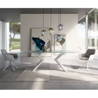 DELIFE Table à manger Edge Boot 240x120 verre en relief Perlmutt 3D-Design Zenthara Angulaire métal blanc